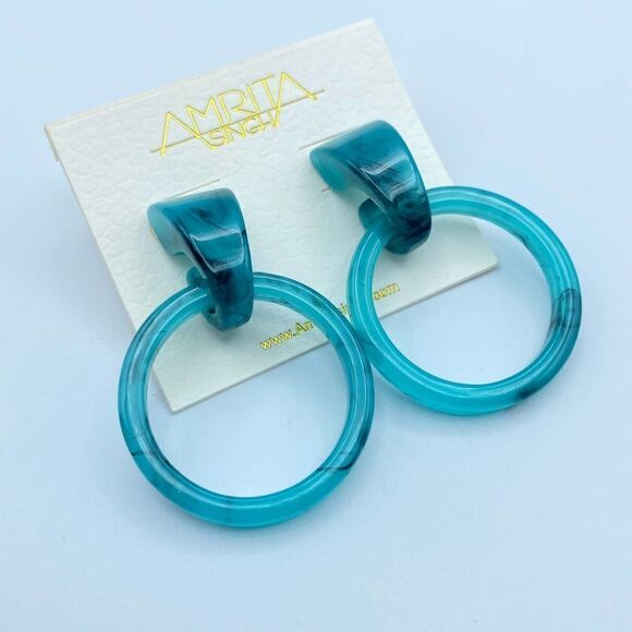 Amrita Singh Blue Marble Drop Resin Earrings Retired - Picture 3 of 4